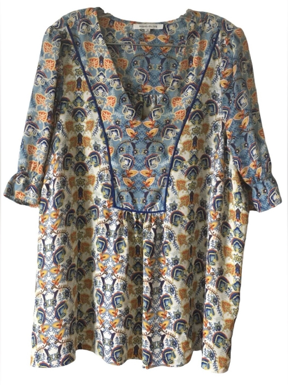 ROSE + OLIVE Light Blue Boho Blouse 1X